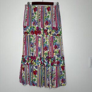 Bohemian Tiered Floral Maxi Skirt Size M Patchwork